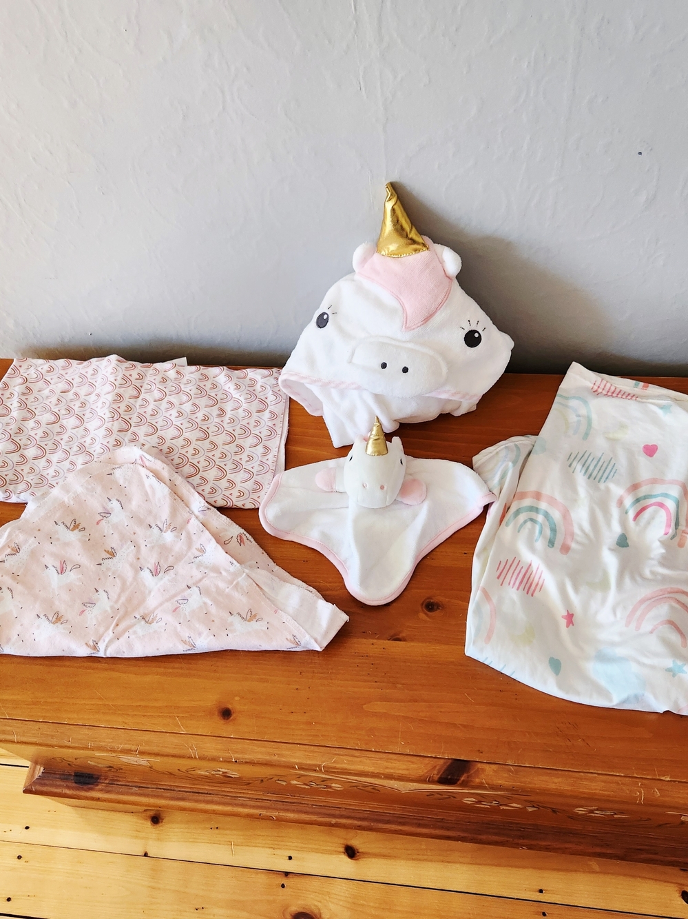 Unicorn Hooded Baby Towel, Swaddle, and Car Seat Cover Lot